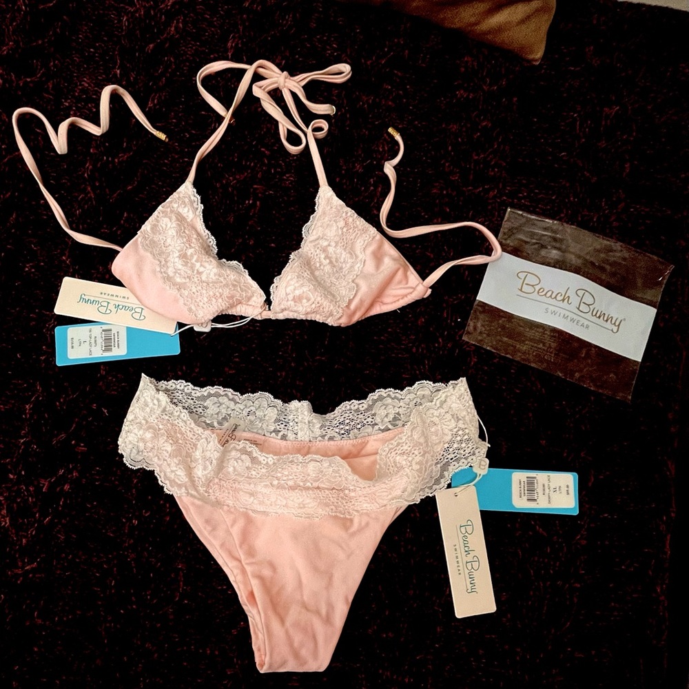 New/ Rare Beach Bunny lady lace light pink bikini